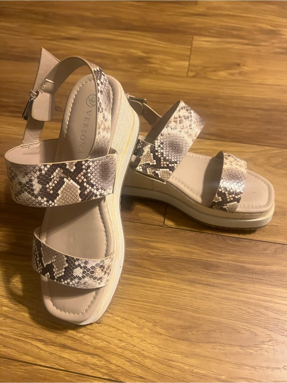 Snake-Print Beige Platform Sandals